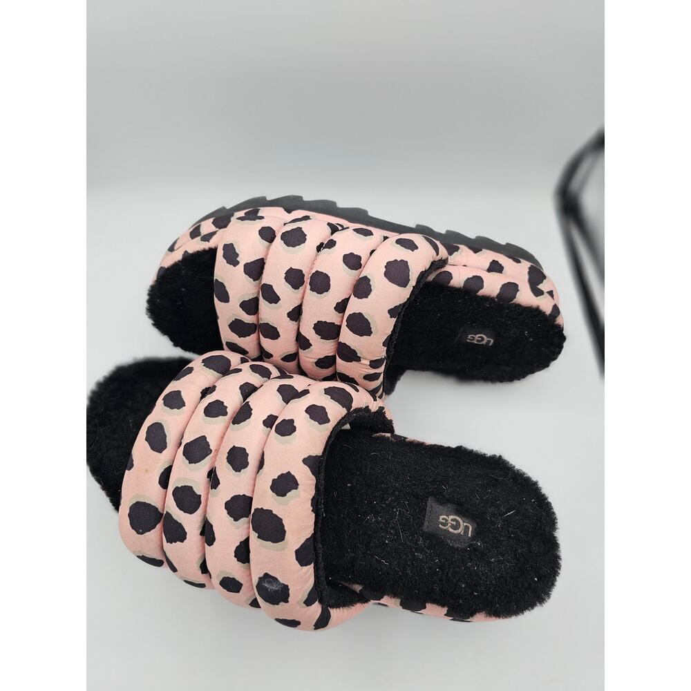UGG Womens Maxi Slide Cheetah Print Pink Scallop With Faux Fur Size 10